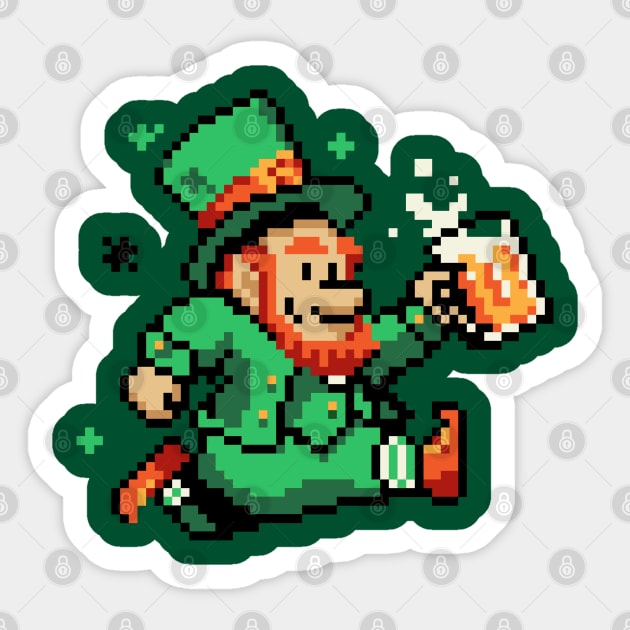 Leprechaun St Patricks Day Green Shirt Pixel Art Gamer Shirt Sticker by vo_maria